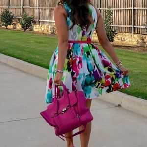Eliza J neon floral print fit and flare dress